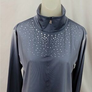 Bogner Grey Ombré Rhinestone 1/4 zip pullover